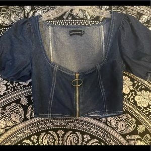 Puffer sleeve denim top